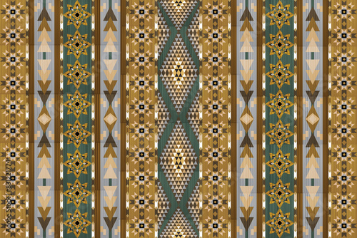 Rug Navajo tribal vector seamless pattern. Native American ornament. Ethnic South Western decor style. Ikat Boho geometric ornament. Vector seamless pattern. Mexican blanket, Woven carpet