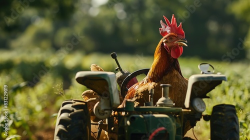 Rooster at the helm: Command the farm tractor in the sunny village