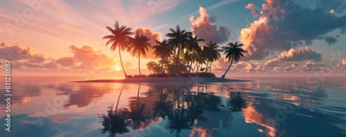 Tropical island paradise at sunset