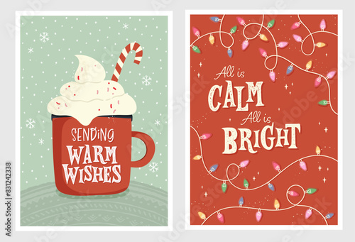 Lovely hand drawn christmas card, vintage design with hand lettering and cute ornaments - vector design