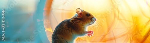 Close-up of a hamster in a colorful, warm-lit environment. Ideal for pet care or animal photography concepts.