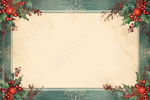 luxury vintage letter border with christmas style red and green toned,ultra details,empty space