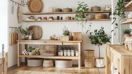 Scandinavian storage with open shelving, minimalist design, and natural elements