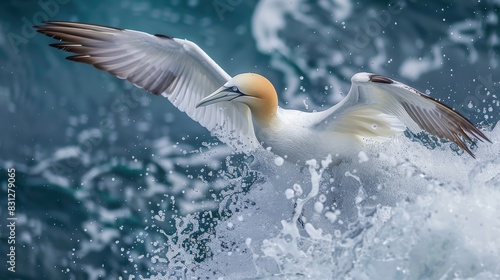 Northern Gannet engaged in aquatic activities