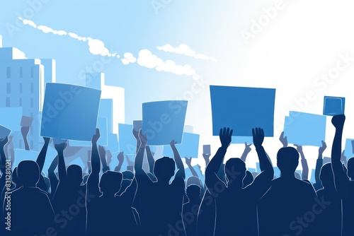 People protesting, many people, various races, outside brick buildings, angry, a large crowd of people on demonstrations or protests. AI generated image.
