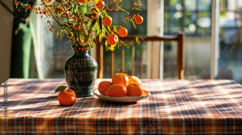 Origin of orange plaid cloth table covering