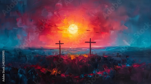 Oil painting two crosses