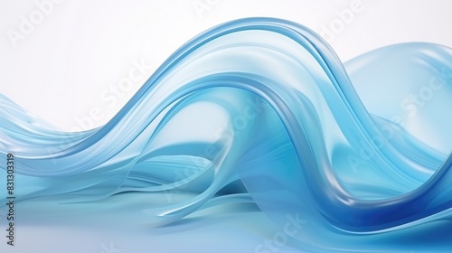 Abstract blue 3D waves on a light blue background. Digital art design with fluid shapes