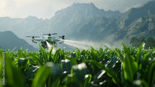 The drone spraying crops