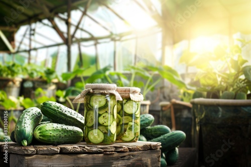 Homemade pickled cucumbers in jars. Canning vegetables. Preparations for the winter.