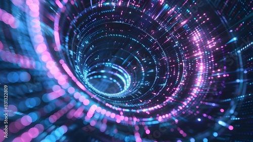 Captivating Vortex of Vibrant Lights and Energetic Particles in a Surreal Digital Landscape