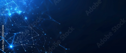 Abstract Blue Background with Network Connections and Polygonal Lines