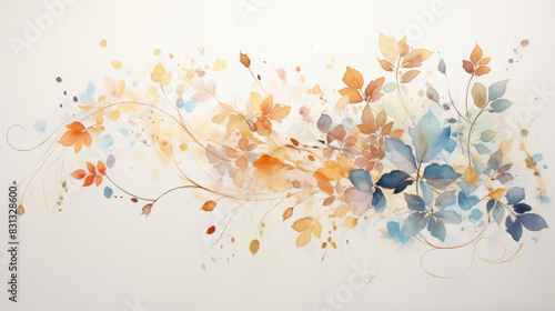 Elegant watercolor floral composition with soft pastel hues of blue, orange, and beige, perfect for creative and artistic projects.