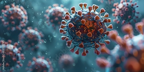 Microscopic view of floating viruses represents immunotherapy harnessing the immune system to combat diseases like cancer. Concept Medical Research, Immunotherapy, Cancer Treatment, Viral Infections