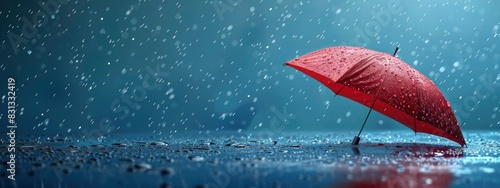 red umbrella with drops of rain on blue background. weather forecast, accessorize, weather app concept.