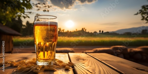 Beer glass outdoors in natural setting. Concept Nature, Beer, Glassware, Outdoor Activities
