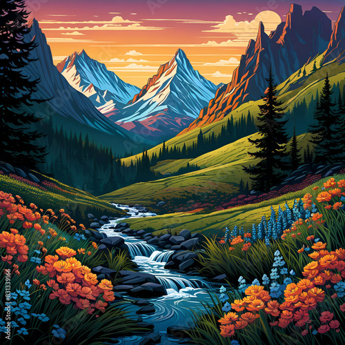 Illustration paysage de montagne