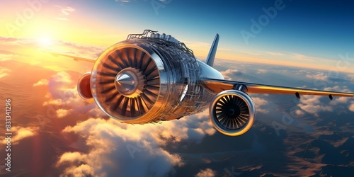 Description of a jet engines power speed and safety features in aviation. Concept Jet Engine Performance, Speed, Safety Features