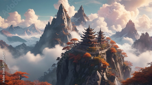 High atop the Cloud Peak Mountains, a mystical sanctuary hidden within the mists houses the last remaining dragons, their ancient wisdom guarded by powerful enchantments, Generative AI