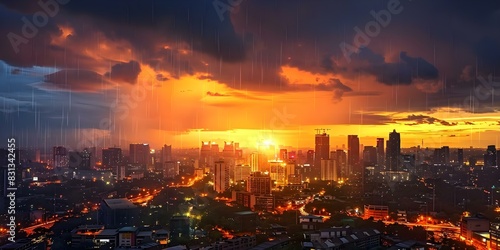 Capturing the Cityscape during a Thunderstorm as Day Turns to Night. Concept Cityscape Photography, Thunderstorm Photoshoot, Day-to-Night Transition, Urban Nightscapes, Stormy Skies