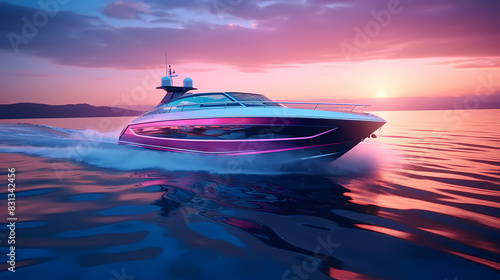 Luxury speedboat on the water at sunset
