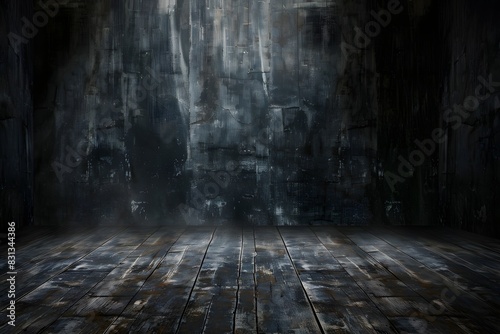 Dark Room with Old Wooden Floor and Wall Background