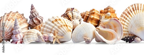  A collection of pristine white seashells isolated on a clean background.