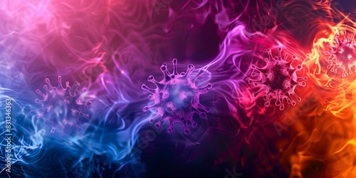 Create an artistic interpretation of the Coronavirus using colors and textures. Concept Abstract Art, Coronavirus, Colors, Textures, Interpretation