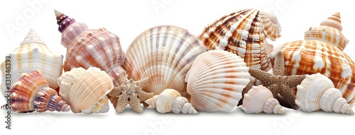  - Capture the essence of vacation with these vibrant, isolated seashell images. , A collection of pristine white seashells isolated on a clean background.