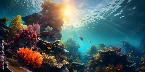Vibrant coral reefs teeming with diverse marine life showcase the beauty of oceans. Concept Marine Life, Coral Reefs, Ocean Conservation, Underwater Photography, Biodiversity