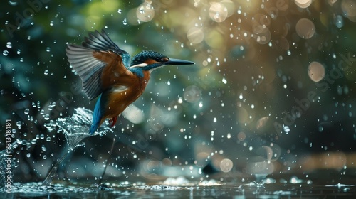 kingfisher diving into river with dramatic splash bird hunting underwater wildlife photography