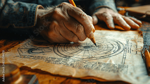 Closeup of Leonardo da Vinci Drawing Geometric Shapes on Parchment