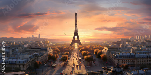View of the Paris Eiffel Tower during a magical twilight hour