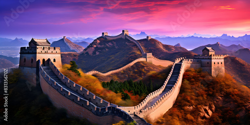Illustration of the great Chinese wall with beautiful sky in background 