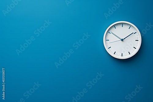 White Clock on Blue Background with Copyspace