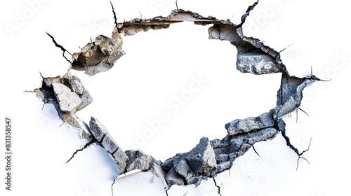 Hole breaking through white wall, cut out