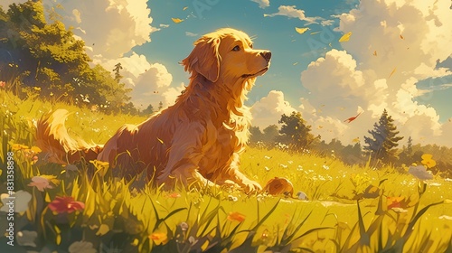 A beautiful illustration featuring a brown colored dog
