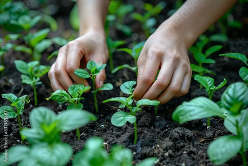 Person planting seedling in soil
