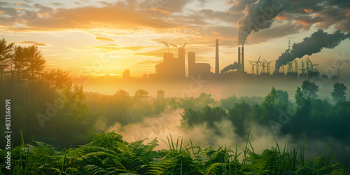 An image that shows us the whole scene of the industrial area with the lush green cloudy area