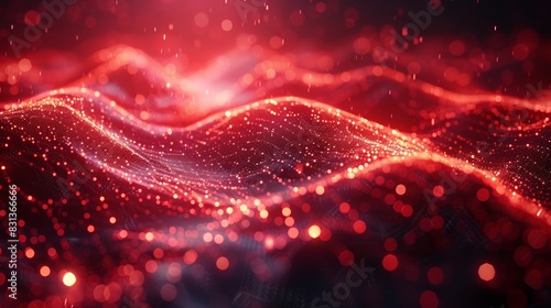 Abstract red digital wave pattern with glowing particles. Perfect for technology, data visualization, or modern backgrounds.