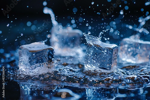 Melting ice cubes in water