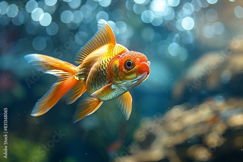 Goldfish swims tank water bubbles