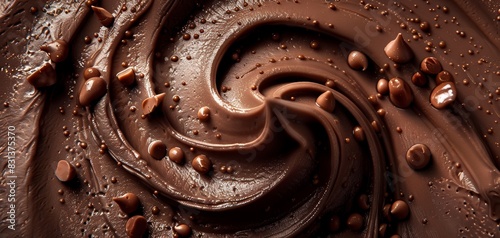 Top-down macro shot of swirling chocolate hazelnut gelato