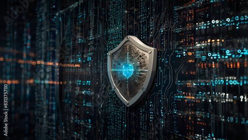 Visualize a high-tech security shield protecting data streams.