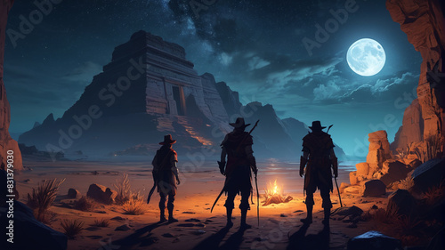 Beneath the moonlit sky, a band of intrepid adventurers embarks on a perilous quest to recover a lost artifact from the depths of an ancient tomb, Generative AI
