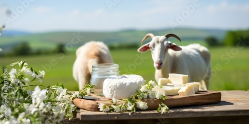 Farm Produces High-Quality Goat Cheese from Welsh Dairy. Concept Goat Cheese Production, Welsh Dairy Farming, High-Quality Products, Sustainable Agriculture
