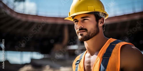 Athletic Construction Worker with a Sporting Background. Concept Construction Worker, Athletic, Sporting Background, Photo Shoot, Sports Gear