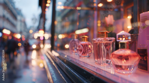Perfumery on blurred background of Paris
