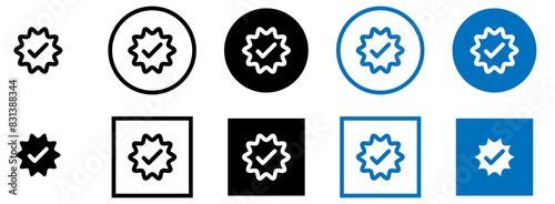 Set of verified badge icon. Tick symbol approved check mark icon vector collection.. Checkmark icons, certificate badge. Editable stroke.