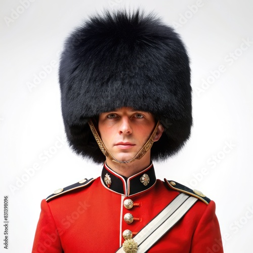 British Royal Guard in Red Uniform and Black Hat. Generative AI